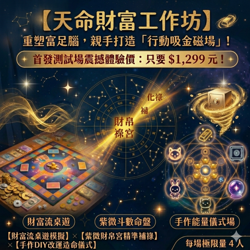 天命財富工作坊(紫微命盤 X 財富流 X 改運娃包DIY)